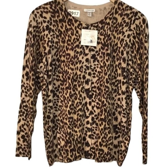 Croft & Barrow‎ animal print cardigan size 1X - Picture 1 of 3